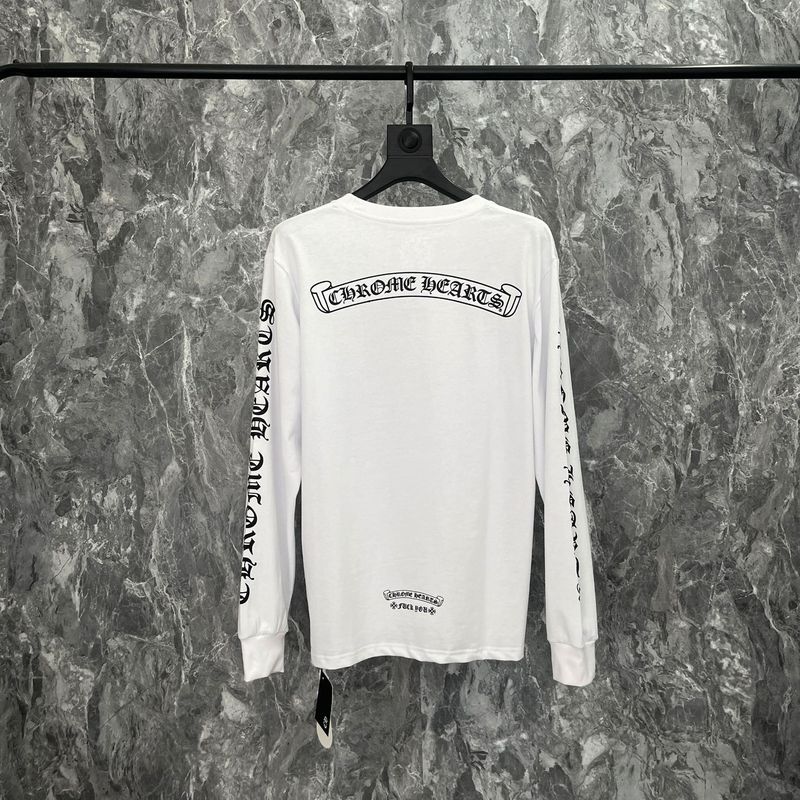 クロムハーツクロムハーツラウンドネックプリントダブルヤーンピュアコットン長袖Tシャツ、男女兼用、トレンディ|undefined