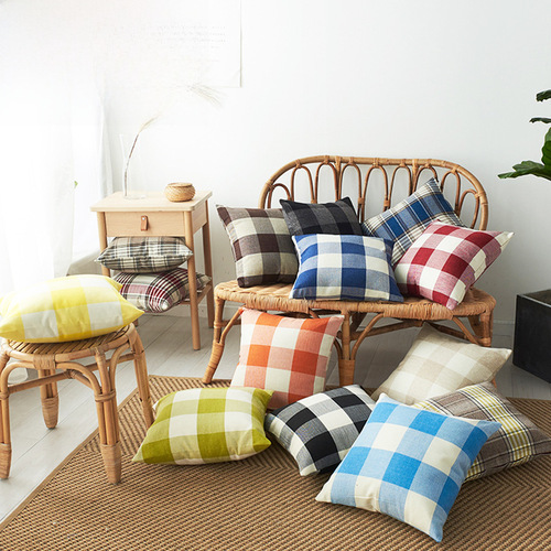 Color-woven striped polyester-linen pillowcase, multi-color and multiple specifications linen grid pillow, cross-border home sofa cushion cover