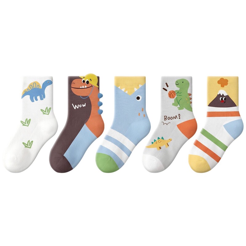 Children's socks, summer thin style, boys' cartoon dinosaur pattern, mesh breathable, 2026 new model for boys, suitable for older children in spring and summer