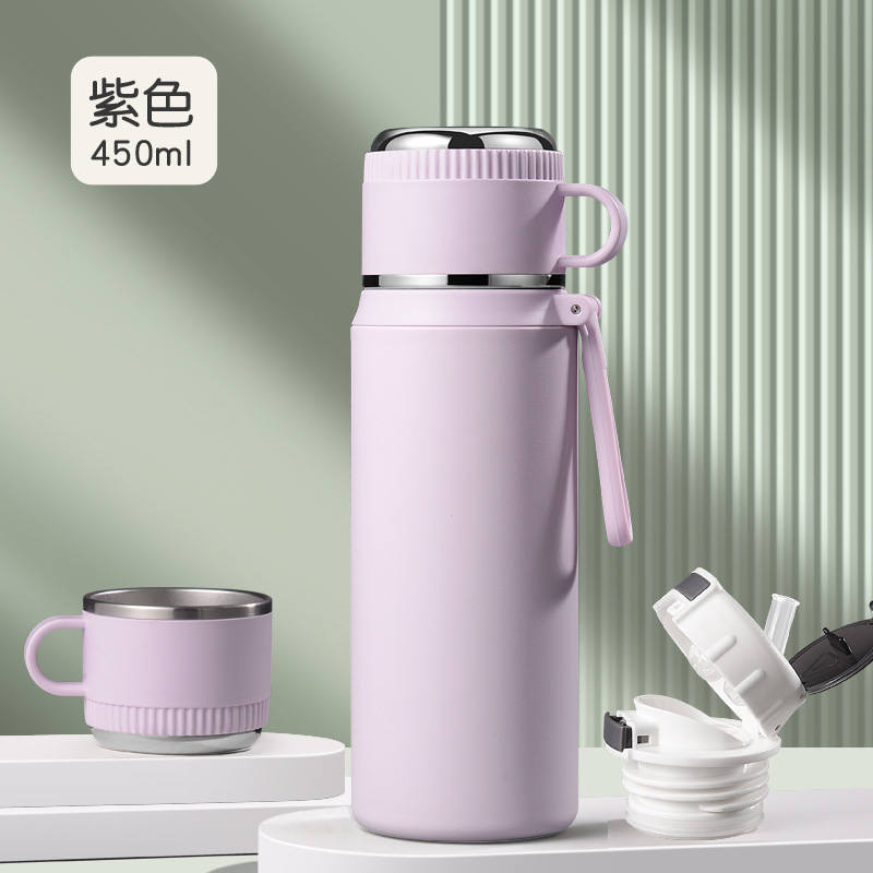 Chuangwu Society Taza de aislamiento térmico para niños, estudiantes de secundaria y secundaria 316 acero inoxidable taza de agua de paja especial para mujeres portátiles