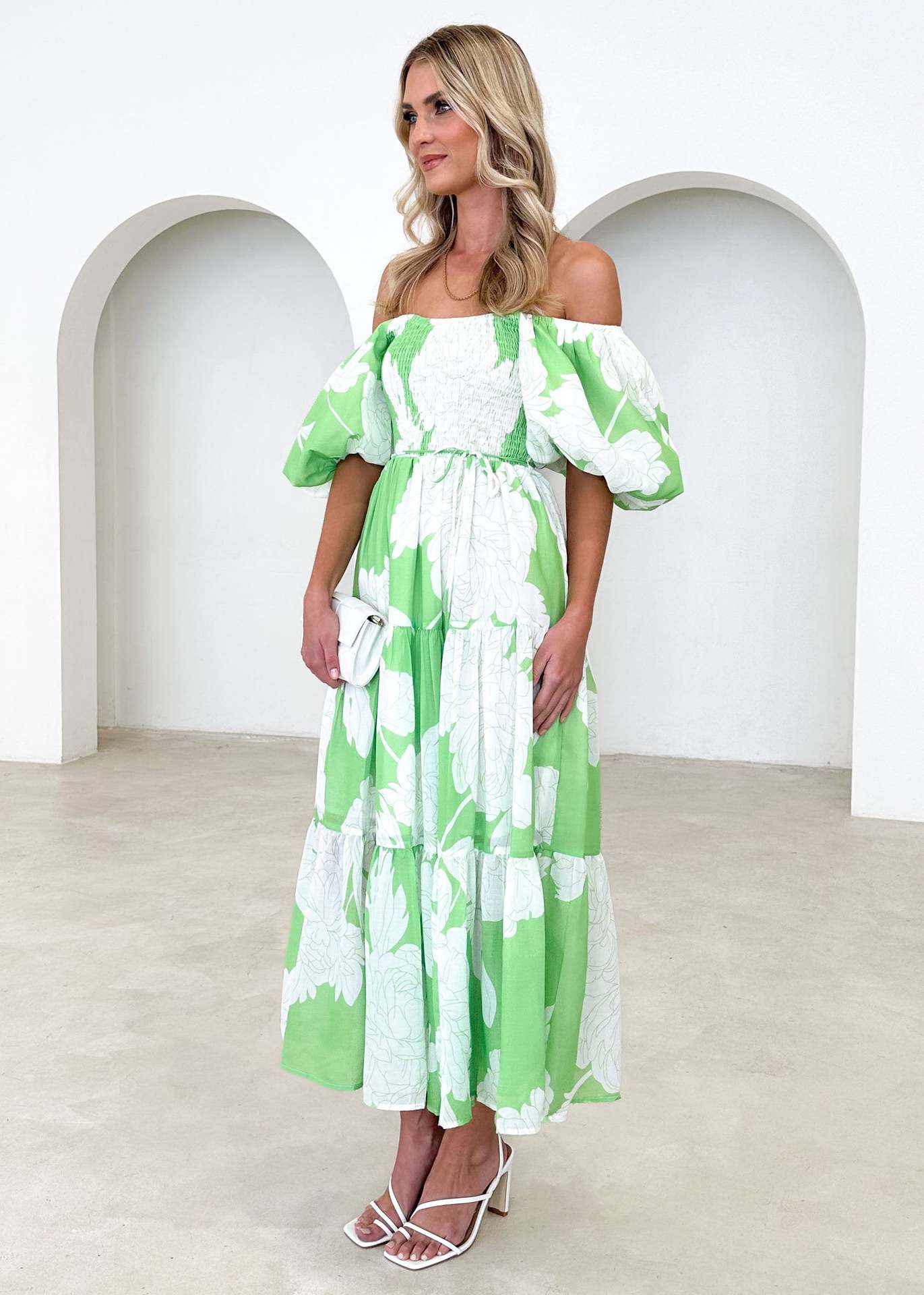 266g Weight Maxi Long Dress Dress Length Type Short Sleeve Sleeve Length Swing Dress Dresses Type Puff Sleeve Sleeve Type Polyester Fabric Type High Waist Waist Line Holiday, Daily Occasion Off Shoulder Neckline Slim Fit Type Flower Pattern Spring Season Women's Gender Printing Design Elegant, Pastoral Style Wholesale Women's Elegant Pastoral Printing Flower Holiday Daily Off Shoulder Short Sleeve Swing Dress 18