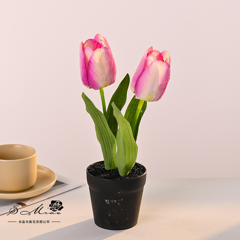 Bonsai de tulipán de serigrafía de dos extremos, flores creativas de simulación, decoración de estudio fotográfico para el hogar, plantas verdes artificiales, plantas en macetas de simulación image 1