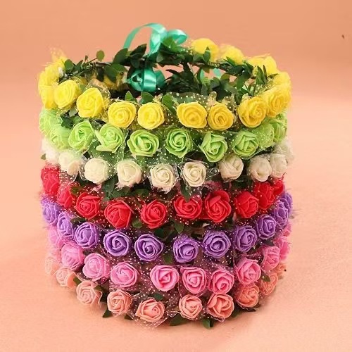 거품장미 12송이와 녹색잎 리본[노란색]