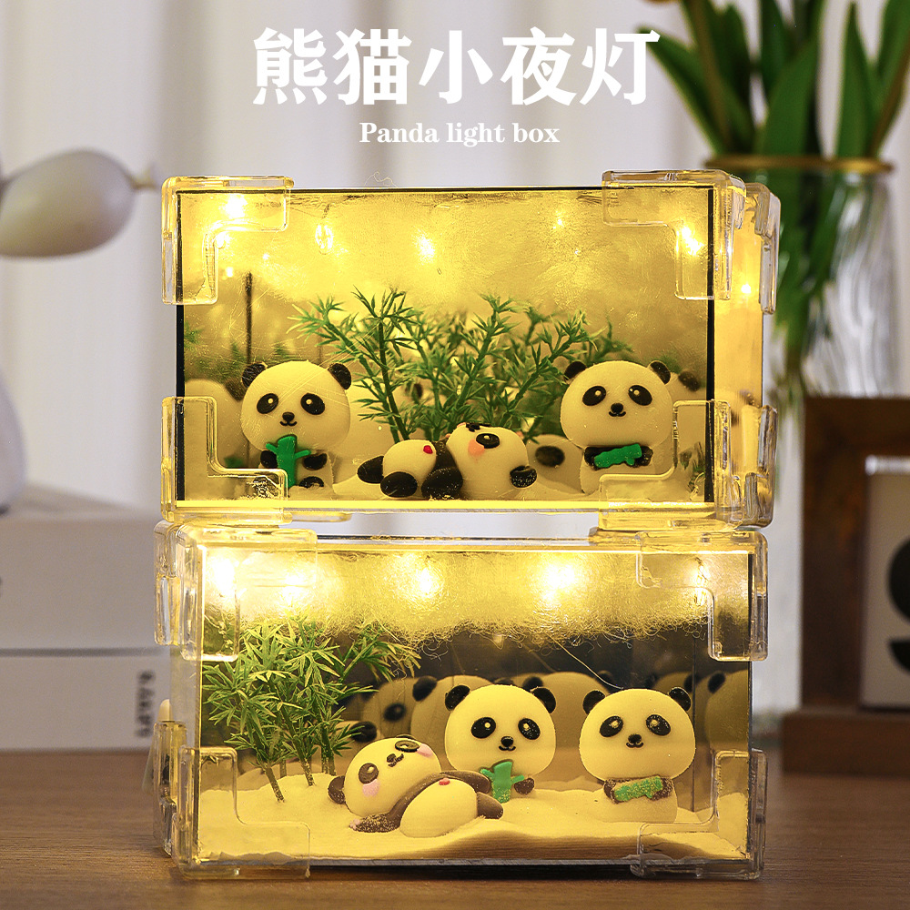 3D estereoscópico panda lámpara de noche hecha a mano diy rectangular espejo cubo rubico adornos para dar regalos a chicas amigas amantes