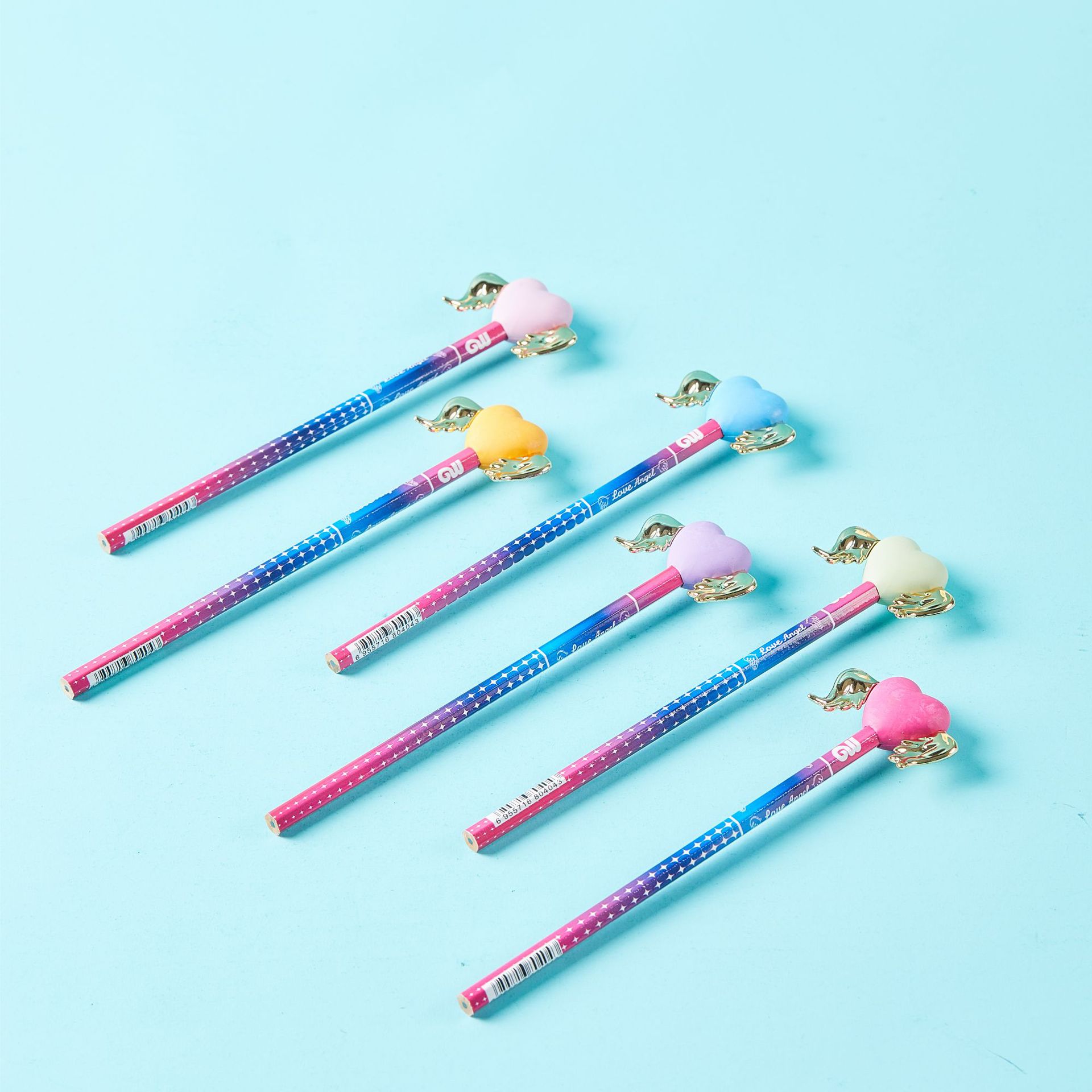 Lápices de madera lindos alas amor borradora artículos de papelería borradora lápiz puede