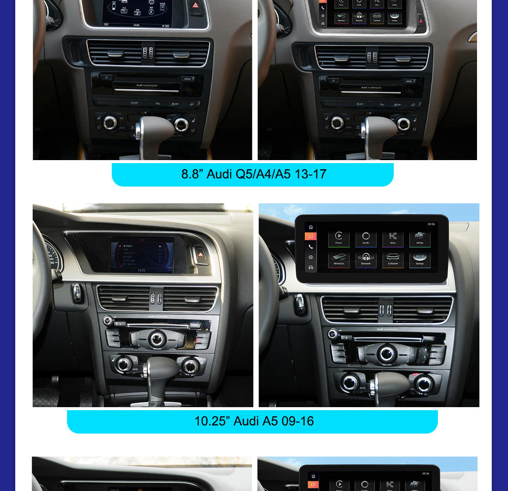 Suitable for Audi Series Linux System Car Navigation All-In-One Machine Supports Carplay Central Control Large Screen Navigator