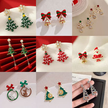 银针镶钻雪花圣诞树珍珠流苏耳环圣诞节新款轻奢气质耳坠时尚耳饰