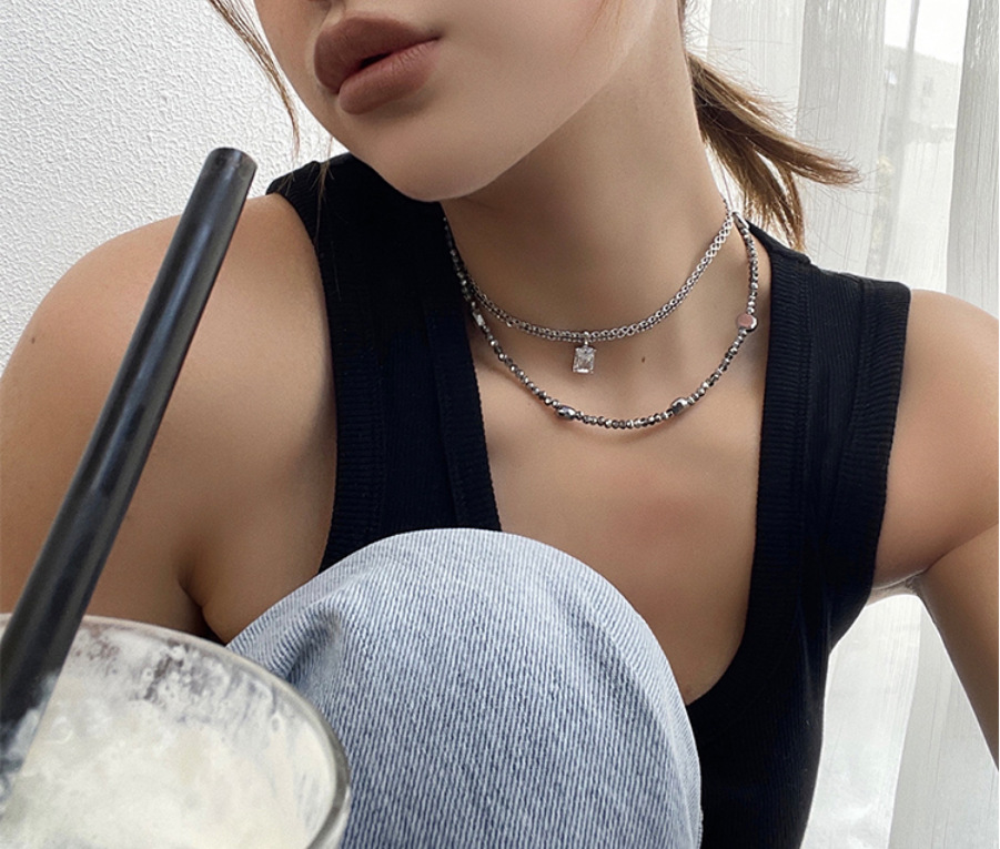 Retro Geometric Alloy Plating Zircon Necklace