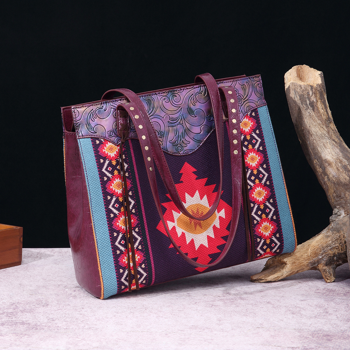 Western-Handtasche mit einer Schulter aus bedruckter Baumwolle und Leinen für Damen im Bohemian-Stil_voghion.com