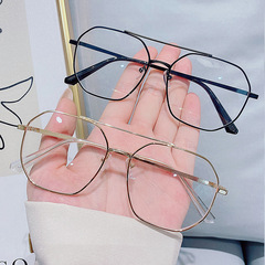 New 3D Polygon Dual-Beam Metal Decorative Anti-Blue Light Finished Prescription Glasses for Both Men and Women, Ranging from -50 to -600 Degrees, Personalized Style