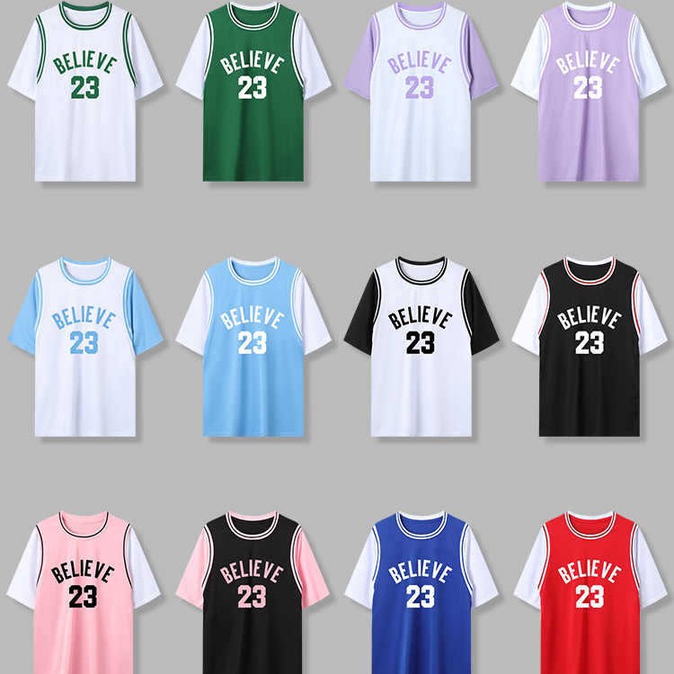 Fake Two-Piece Basketball Uniform Women's Suit Printed Jersey Summer Student Short-Sleeved Vest Game Training Team Uniform Printing