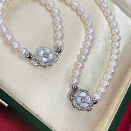 淡水珍珠套装项链女送妈妈款山茶花颈链正品天然母亲节女王节礼物