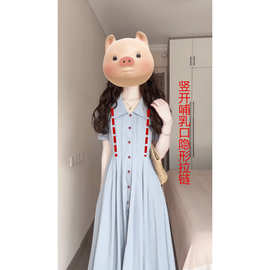 小清新哺乳连衣裙减龄夏季短袖哺乳衣外出辣妈新款收腰POLO喂奶服