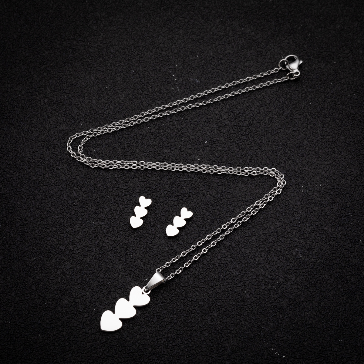 1 Set Fashion Heart Shape Stainless Steel Titanium Steel Plating Earrings Necklace display picture 3