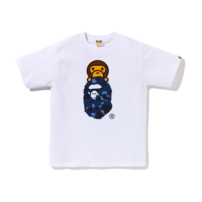 日系潮牌bape半袖寝猿迷彩猿人頭プリント夏tシャツカップルカジュアルスポーツ半袖ショートT|undefined