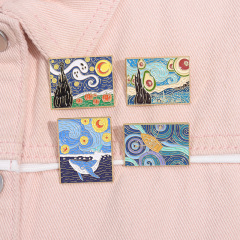 卡通藝術風梵高星空油畫系列精美高檔徽章創意個性風百搭款勳章