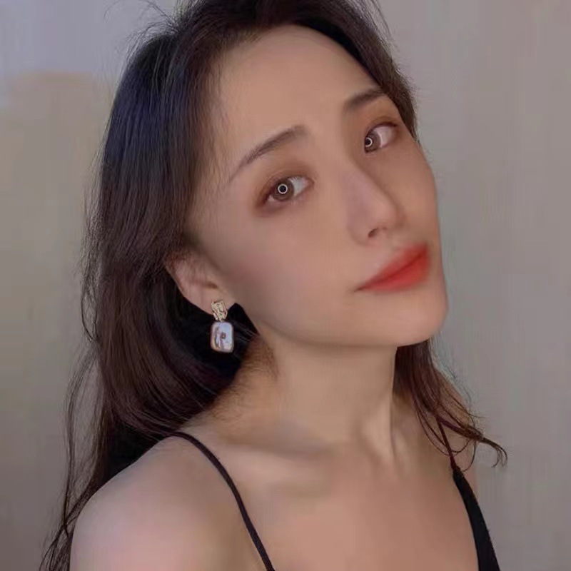 天然淡水珍珠方形耳釘銀針輕奢女簡約復古異形巴洛克耳環高級感夏