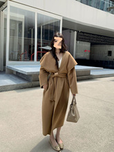 2025秋冬慵懒风宽松大翻领双面呢羊毛大衣驼色毛呢外套