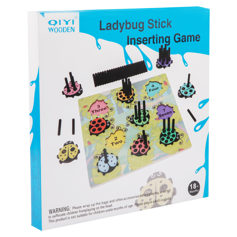 Montessori Digital Enlightenment Madera Ladybug Stick Number Stick Matching Puzzle Educación temprana para niños Número de juguetes cognitivos