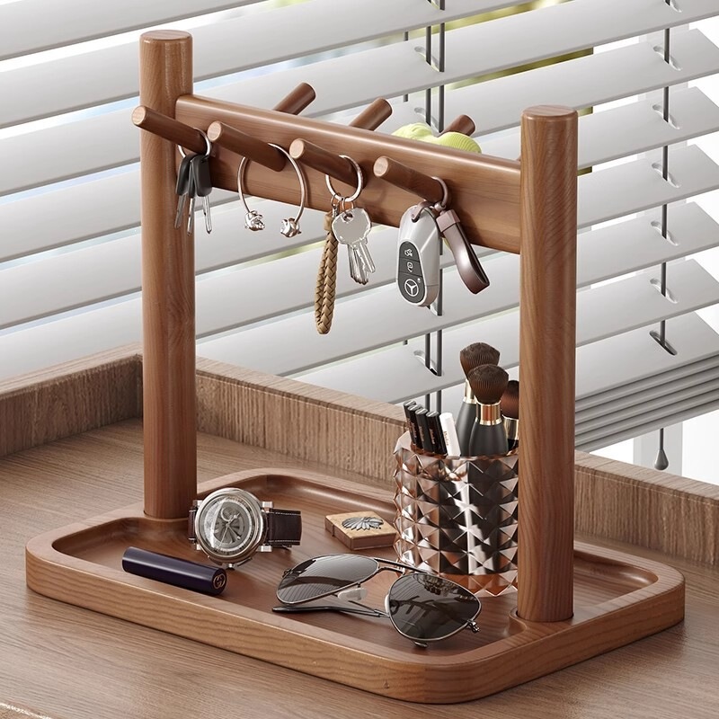 Entrance Shelf, Key Holder, Vintage Style Wooden Storage Rack, Decorative Glasses and Watch Display Rack