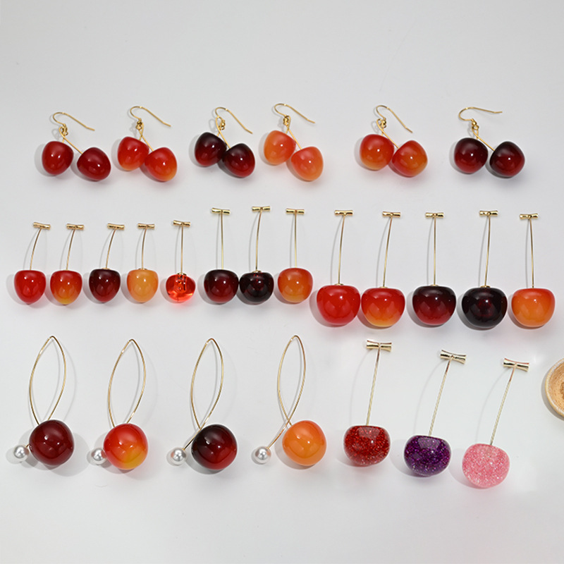 Aretes de cereza roja para mujer – colgante exquisito, fruta de imitación versátil, nuevo estilo