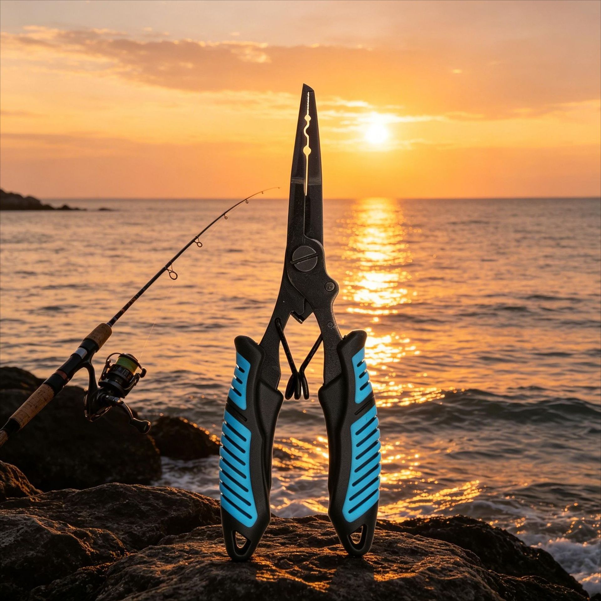 Medium-Sized Straight-Nose Fishing Pliers with Hook, Black Titanium Plated, Stainless Steel, Multi-Purpose Outdoor Fishing Pliers for Opening Rings and Cutting Fishing Line