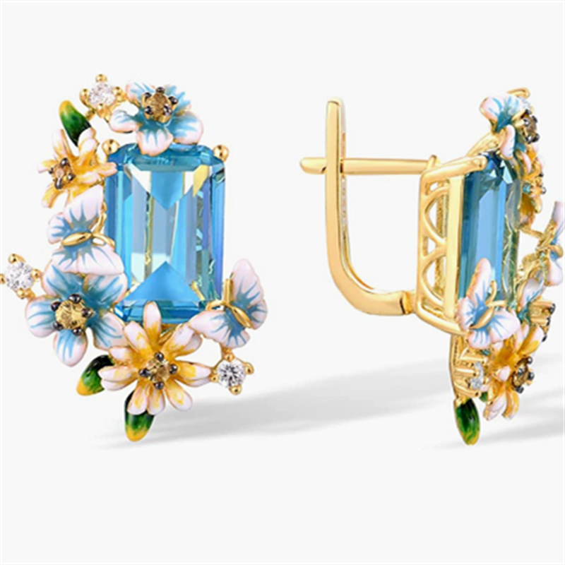 Elegant Simple Style Geometric Alloy Flowers Diamond Artificial Gemstones Womenu0027S Earrings