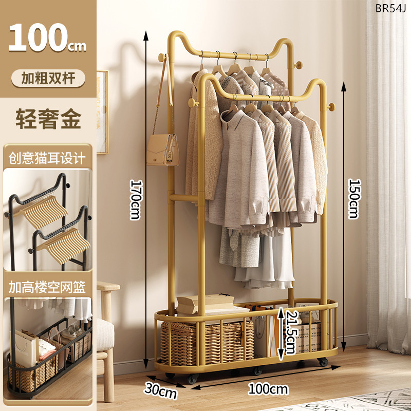 더블폴丨라이트 럭셔리 골드 100cm+수납바구니+회전바퀴