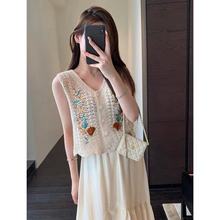 重工镂空钩花柔美气质度假小衫无袖针织开衫女夏季新W0706G