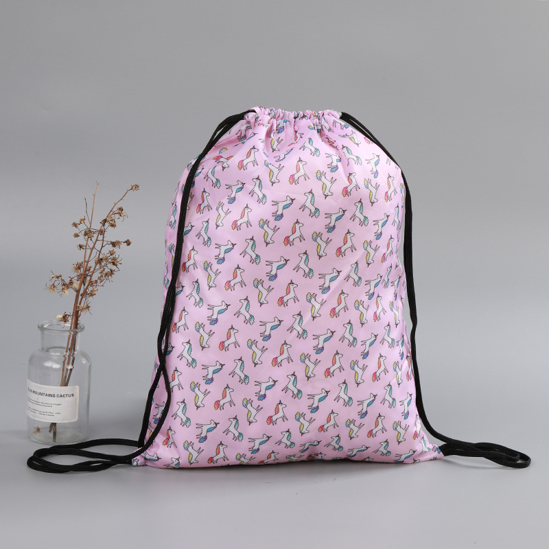 Impreso dibujos animados publicidad hombro deportes bolsa de almacenamiento ligero poliéster cordón bolsa impermeable gran capacidad mochila bolsa