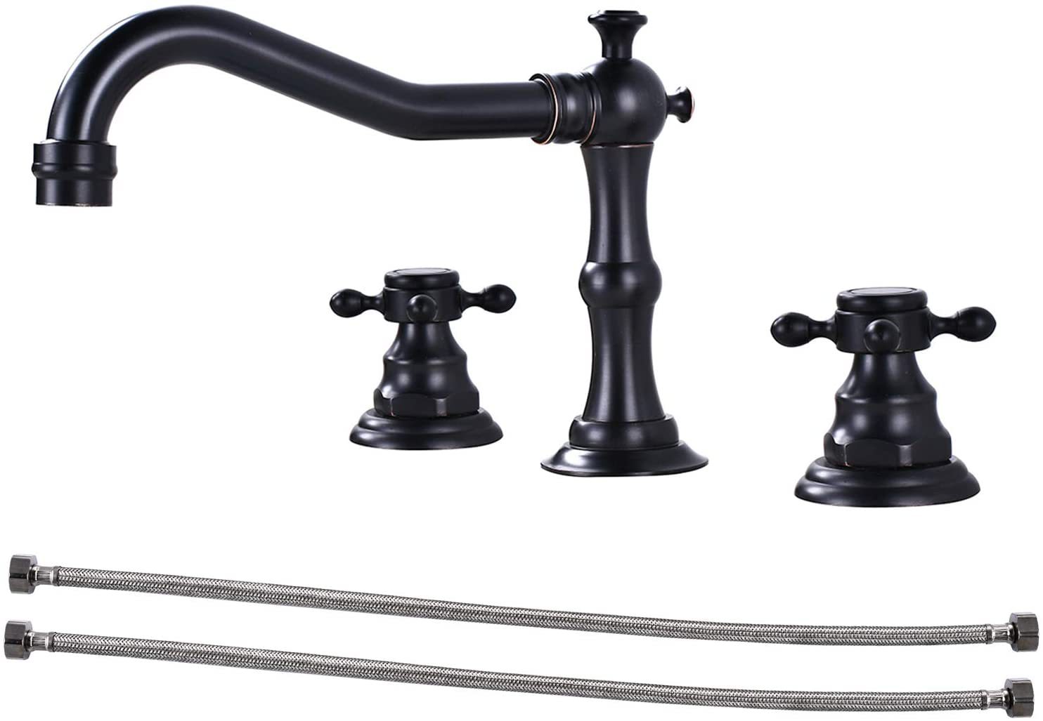 Copper antique bathroom sink bathtub three-piece set, faucet, plum blossom handwheel, three-hole washbasin, ceramic basin, black faucet undefined