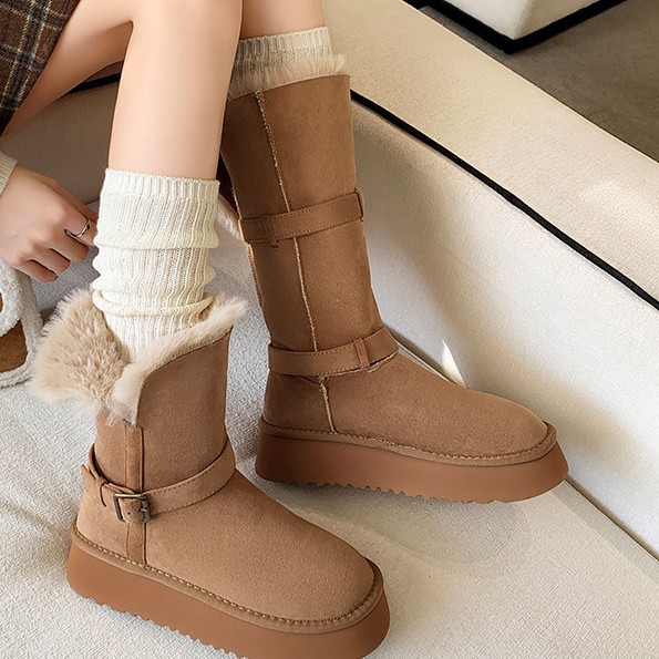 【现货发】初雪●4cm翻边加厚雪地靴女冬季保暖可拆卸中长筒棉鞋