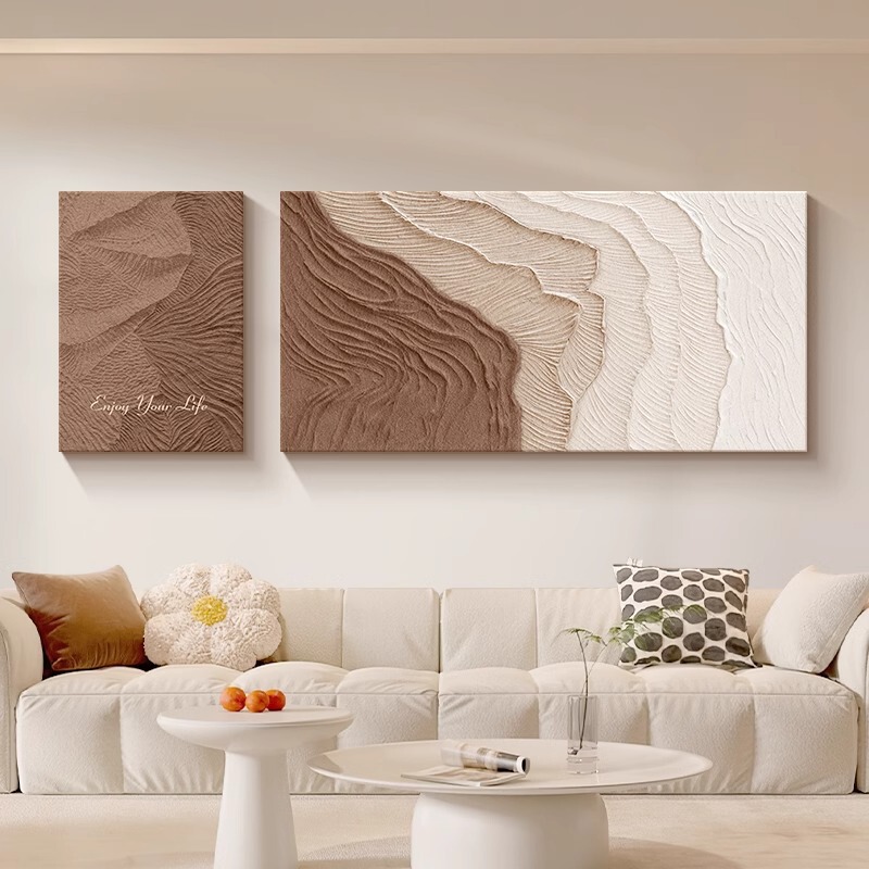 Wabi-Sabi Style Living Room Decorative Painting, Cream Abstract Art Wall Art, High-End Sofa Background Wall Frameless Hanging Painting Wabi-Sabi Style Living Room Decorative Painting, Cream Abstract Art Wall Art, High-End Sofa Background Wall Frameless Hanging Painting