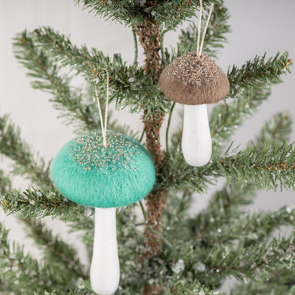 Christmas Mushroom Pendant Cute Felt Mushroom Decor Gift Green and Brown Christmas Tree Ornament