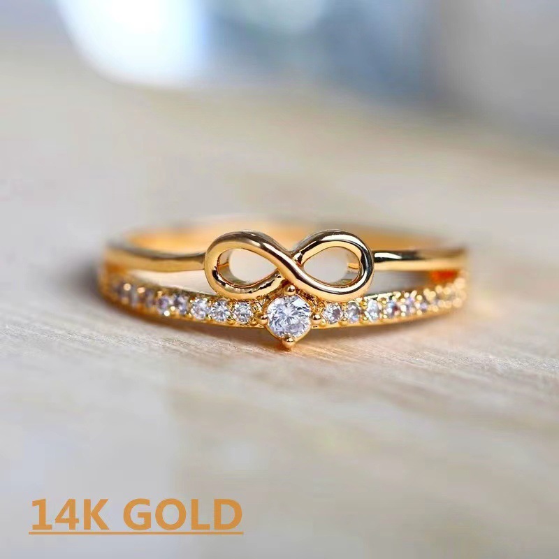 1 Piece Fashion Number Alloy Plating Hollow Out Inlay Rhinestones 14K Gold Plated Womenu0027S Rings