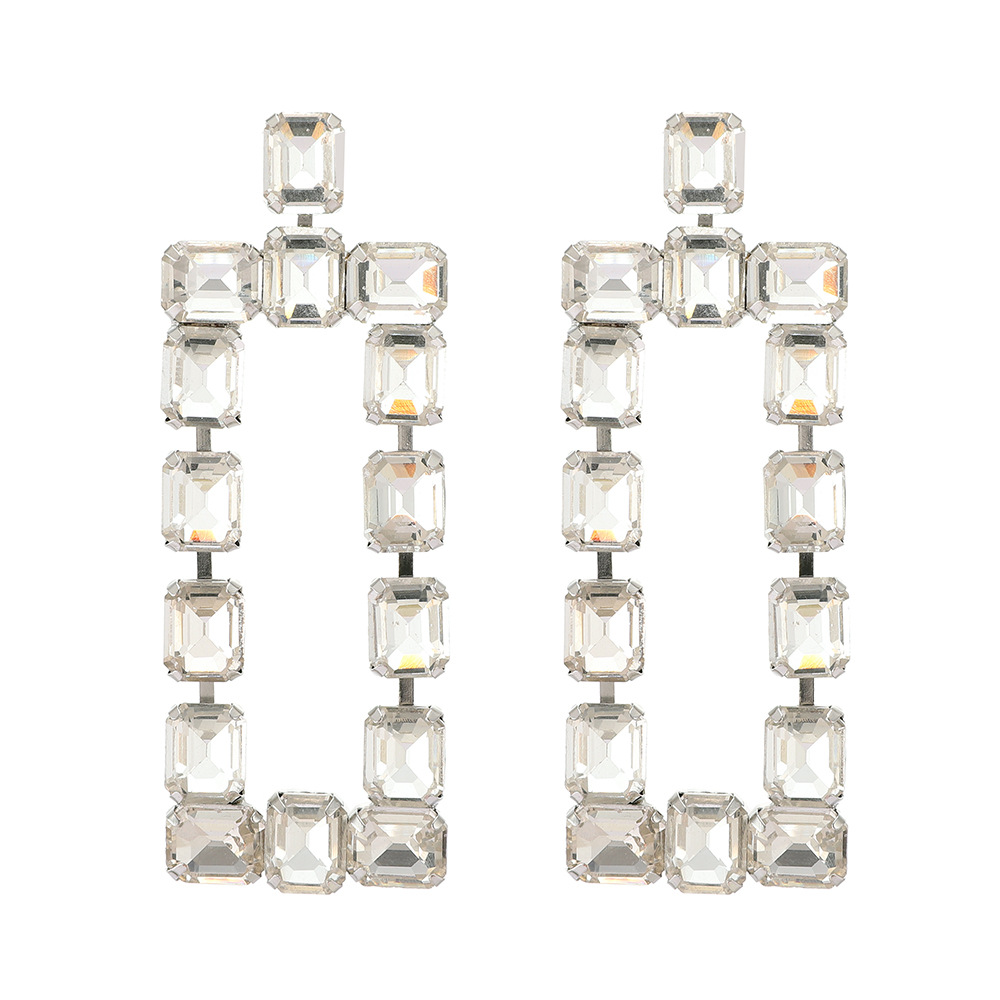 1 Pair Fashion Rectangle Rhinestone Glass Hollow Out Women's Chandelier Earrings display picture 2
