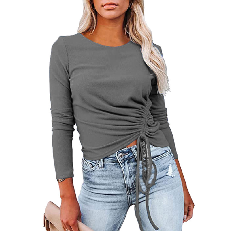 solid color long-sleeved round neck top Nihaostyles wholesale clothing vendor NSLZ72624