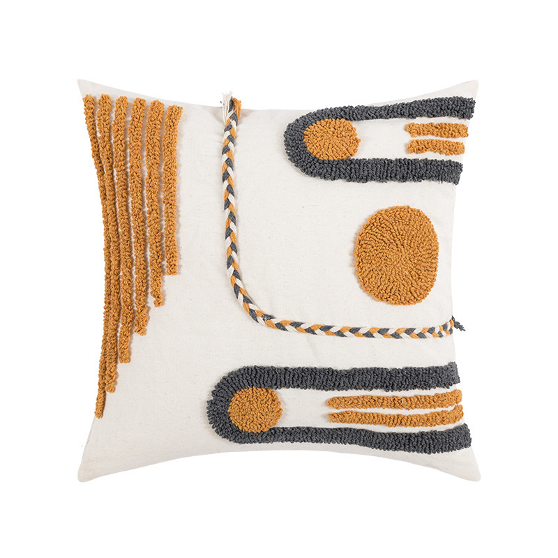 Funda de cojín de terciopelo con borlas naranja y gris, estilo retro simple, geométrico, para sala de estar, soporte lumbar, cojín cuadrado grande para sofá