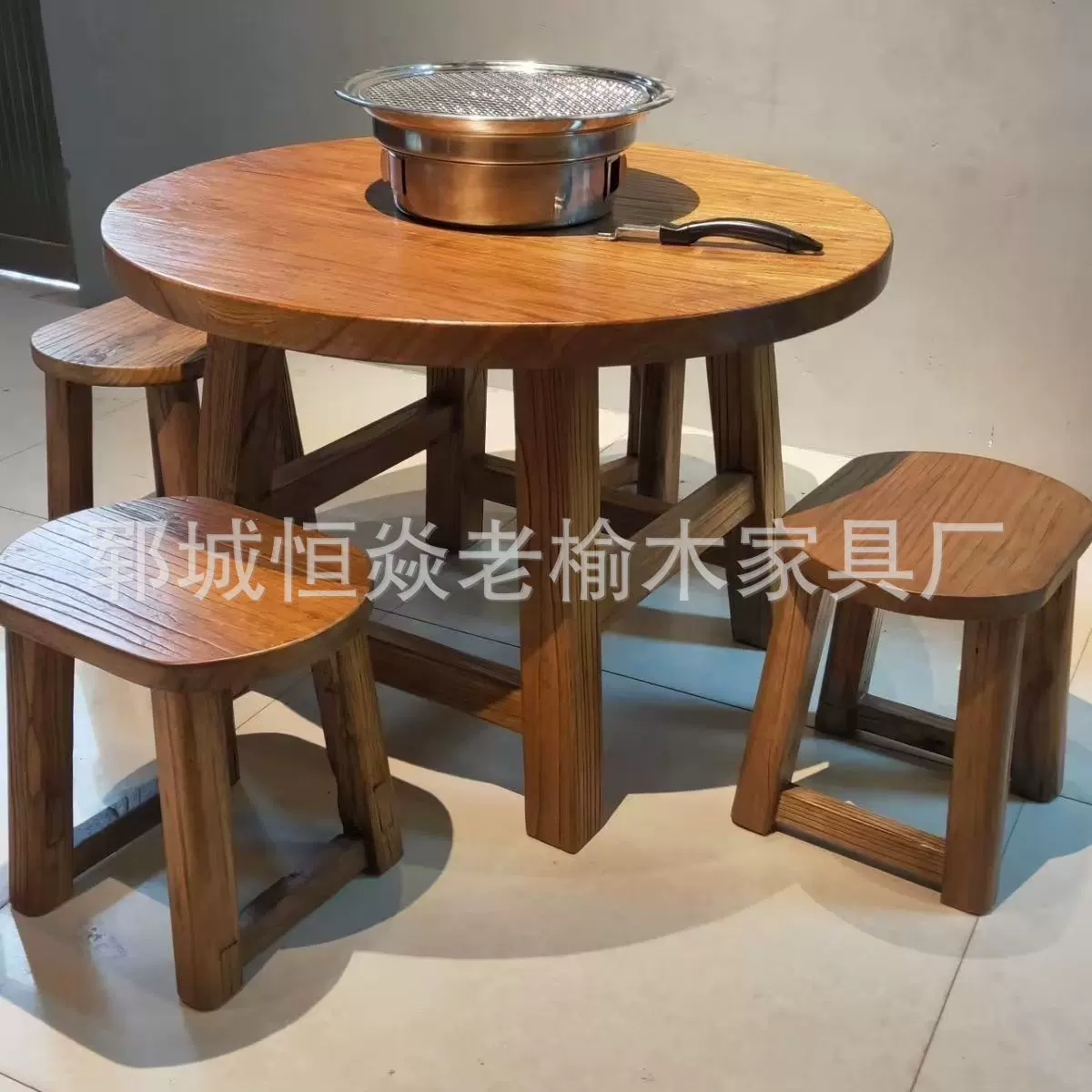 跨境新款老榆木新中式茶桌简约风格E0级环保一体式组合景观阳台