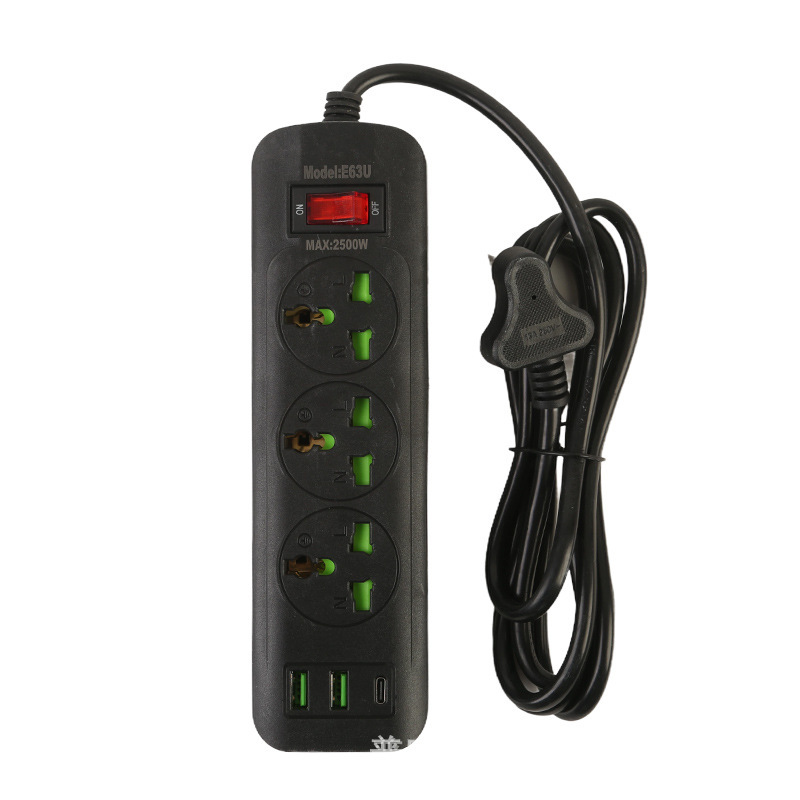 2USB + 1Type-c interruptor de cabezal de agitación con caja negra con puerta de seguridad verde estándar británico estándar europeo estándar americano