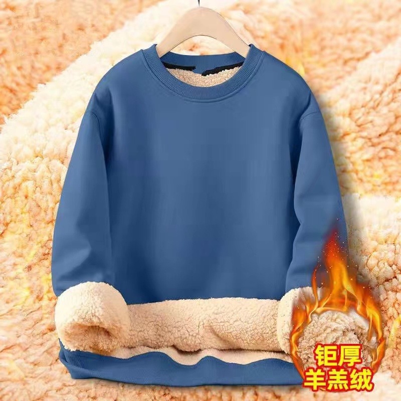 2023秋冬新款毛绒纯色卫衣男韩版潮流ins加绒加厚保暖羊羔绒外套