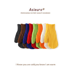 日系防寒純色可愛針織毛線手套冬季女保暖戶外情侶騎行百搭批發