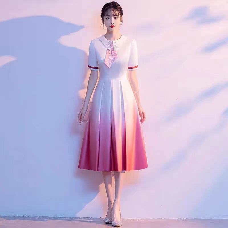 合唱演出服长裙红歌舞台合唱团成人比赛指挥表演服红色礼服|undefined