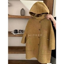 女童大衣儿童毛呢外套秋冬2025新款男童双面呢子加厚夹棉长款风衣
