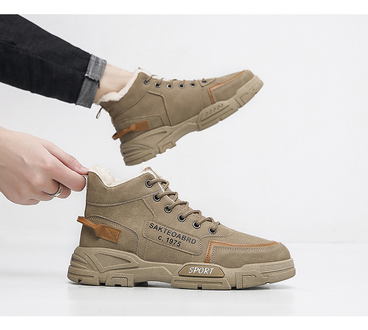 Winter plush boots for men's Korean version, versatile, high rise, thick soles, warm insulation,_voghion.com