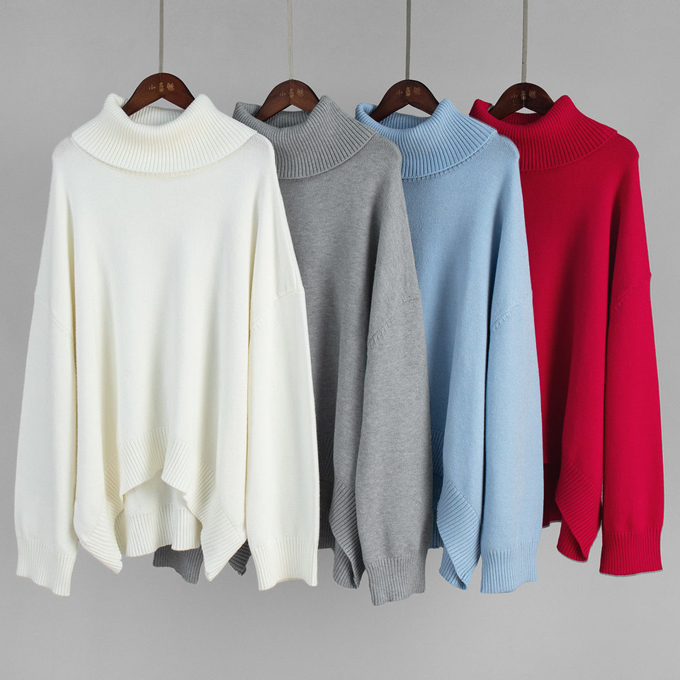 Bộ đầm áo len cổ cao dài tay phối chân váy dài dệt kim form rộng nữ — 50% Visco, 30% Polyester, 20% Nylon, Màu trắng be, Màu xanh lam, Màu xám chi tiết 3