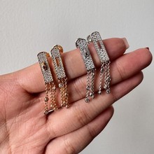 高版爱家时尚猪鼻子流苏链条耳钉满钻Kelly系列不对称925耳钉批发