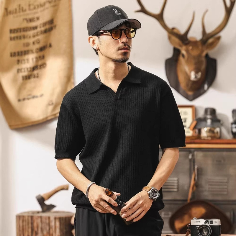 Cool Ice Silk Drapey Seagull Collar Polo Shirt Men's Short-Sleeved Sweater High-End Summer American Fashion Brand T-Shirt Men's T-Shirt Cool Ice Silk Drapey Seagull Collar Polo Shirt Men's Short-Sleeved Sweater High-End Summer American Fashion Brand T-Shirt Men's T-Shirt