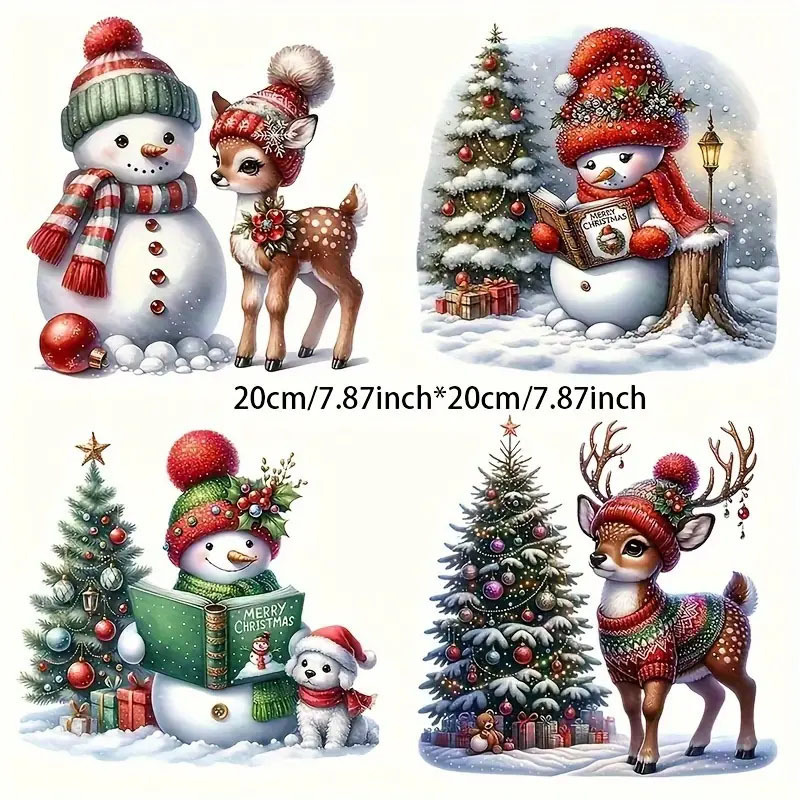 跨境贴纸一套四合一的圣诞雪人和驯鹿乙烯基贴纸卡通主题闪亮装饰