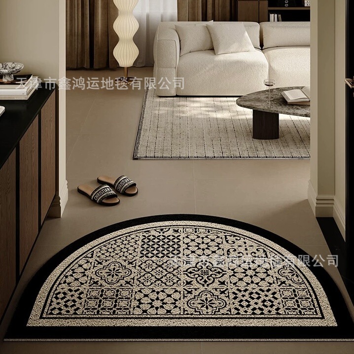 Sicilian Medieval Style Semi-Circular Silk Loop Floor Mat for Entryway, Household Dust-Removal Doormat